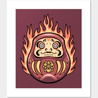 Flaming Japanese Daruma Doll Posters and Art